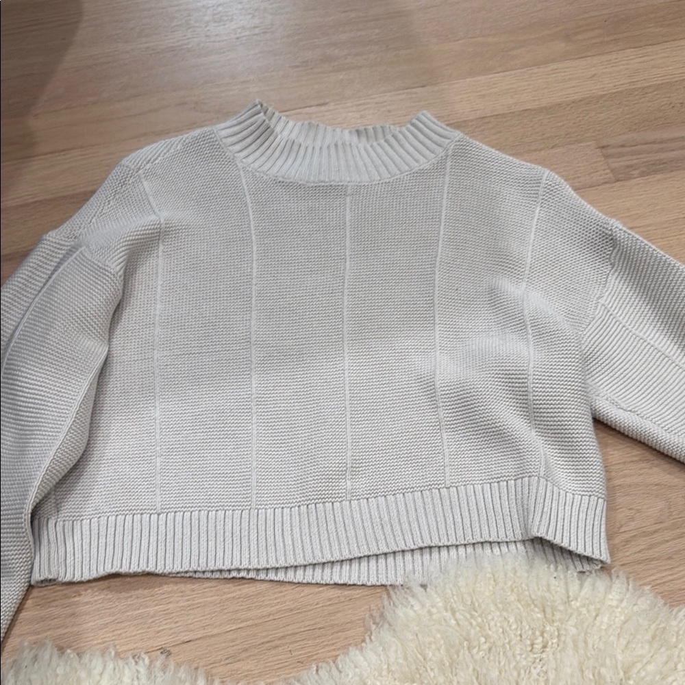 La Hearts Cream Ribbed Turtleneck Sweater cropped